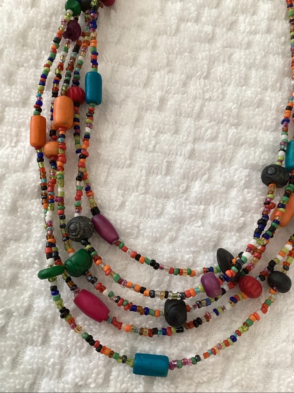 Colorful Bohemian Multi-Strand Seed Bead Necklace & Bracelet Bundle
